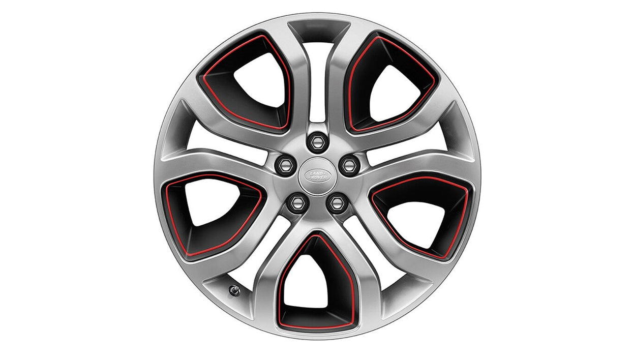 Land Rover Discovery Sport 19" 5 Split-Spoke Style 5023 Alloy Wheel Ceramic Polished Finish and Red Pinstripe